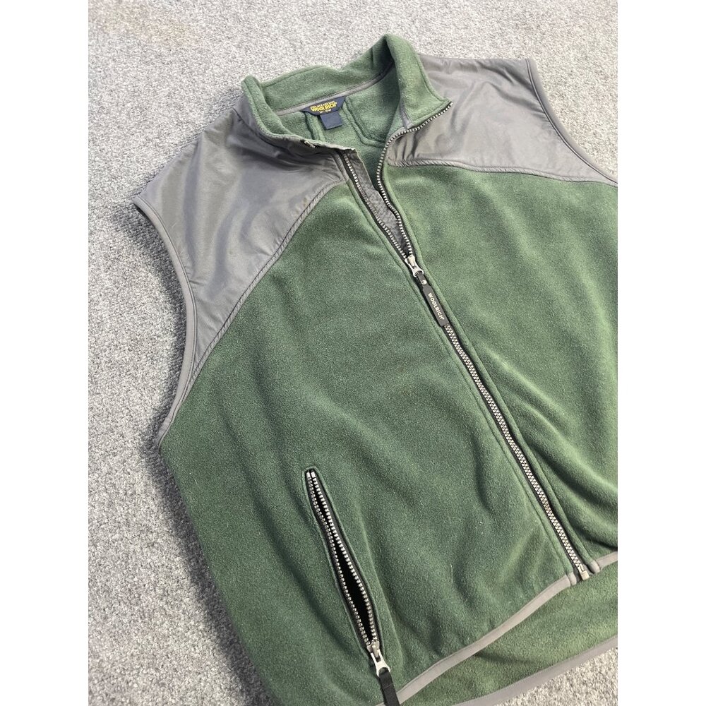 Woolrich Green Fleece Vest With Gray Accents Full-Zip Pockets Mens XL